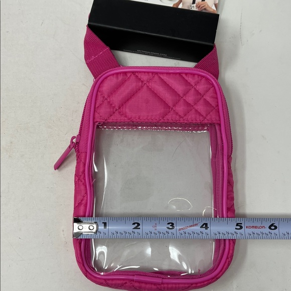 THIRTY-ONE HOT PINK POLKA DOT BAG BUNDLE CLEAR TRAVEL CROSSBODY AND SILK SCARF - Picture 6 of 16